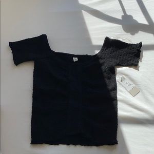 BP black ruched off shoulder top